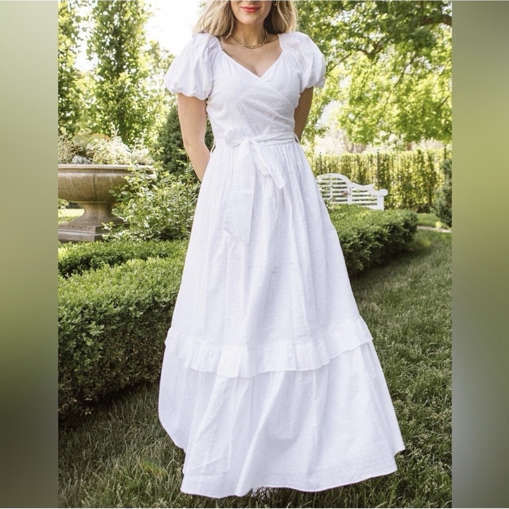 Ivy City Co Antoinette Dress White XXS Tiered Swiss Dot Puff‎ Sleeve Maxi